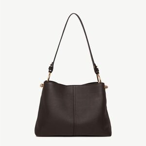 Strathberry Dark Brown Pebbled Leather Shoulder Bag with Gold Hardware